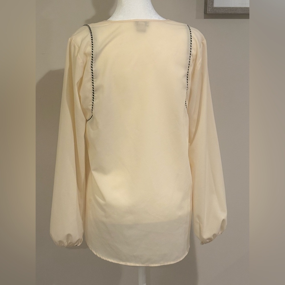 J. Crew Cream Blouse with Black Trim - Picture 6 of 10